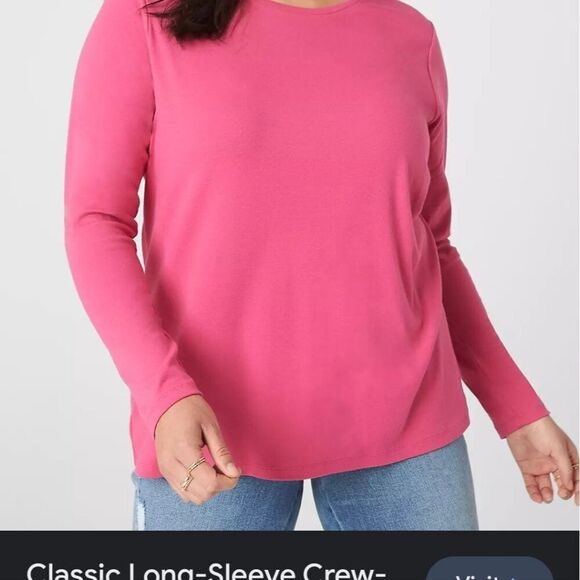 Lands End Essentials Womens Classic-Fit Long-Sleeve Crewneck T-Shirt xs 2-4 top - Picture 4 of 16